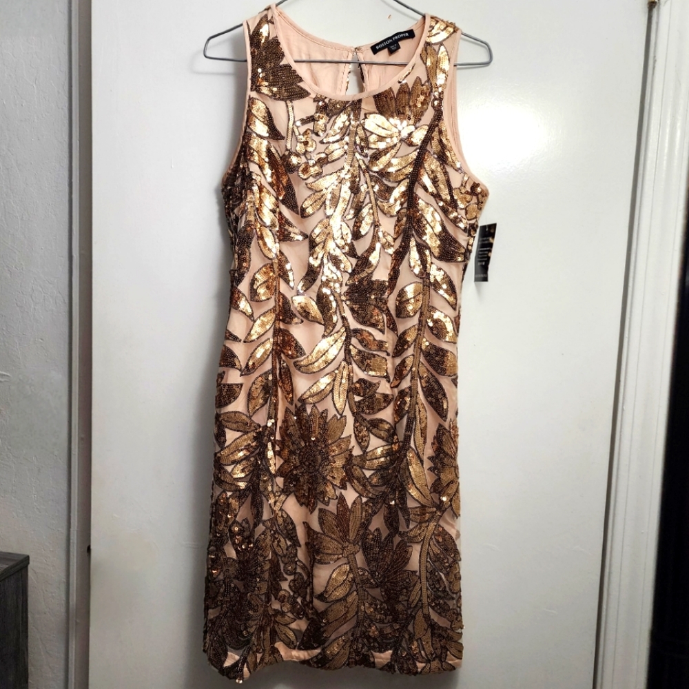 Boston Proper Rose Gold Bronze Sequined Party Dress 6 NWT
